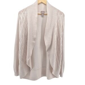 Chicos Open Front‎ Cardigan Sweater Pearl Pink Metallic Diamond Knit Size 1